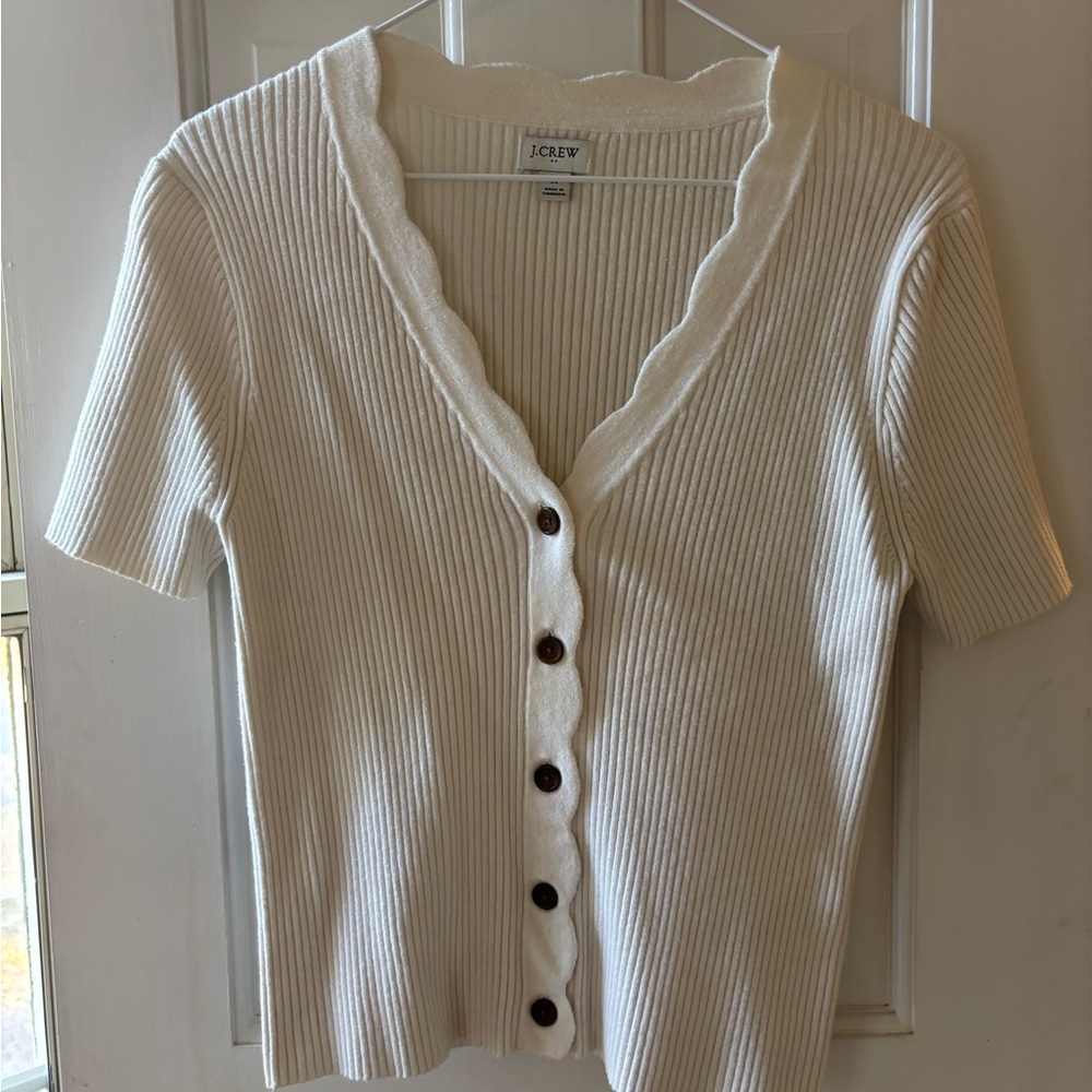 J. Crew Women's Cream Ribbed Button-Up Top
